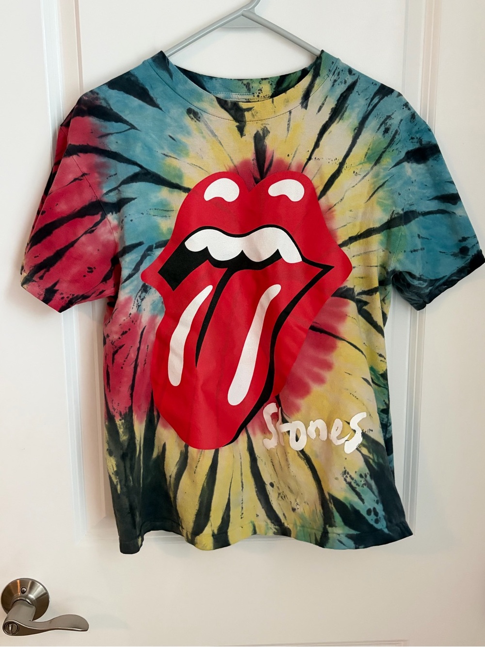 The Rolling Stones Multicolor Tie-Dye Tee with Red Tongue Graphic